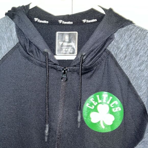 Boston Celtics Thin Zipper Hoodie Hooded Spellout Sweatshirt Gray Black Jacket M - Picture 2 of 5